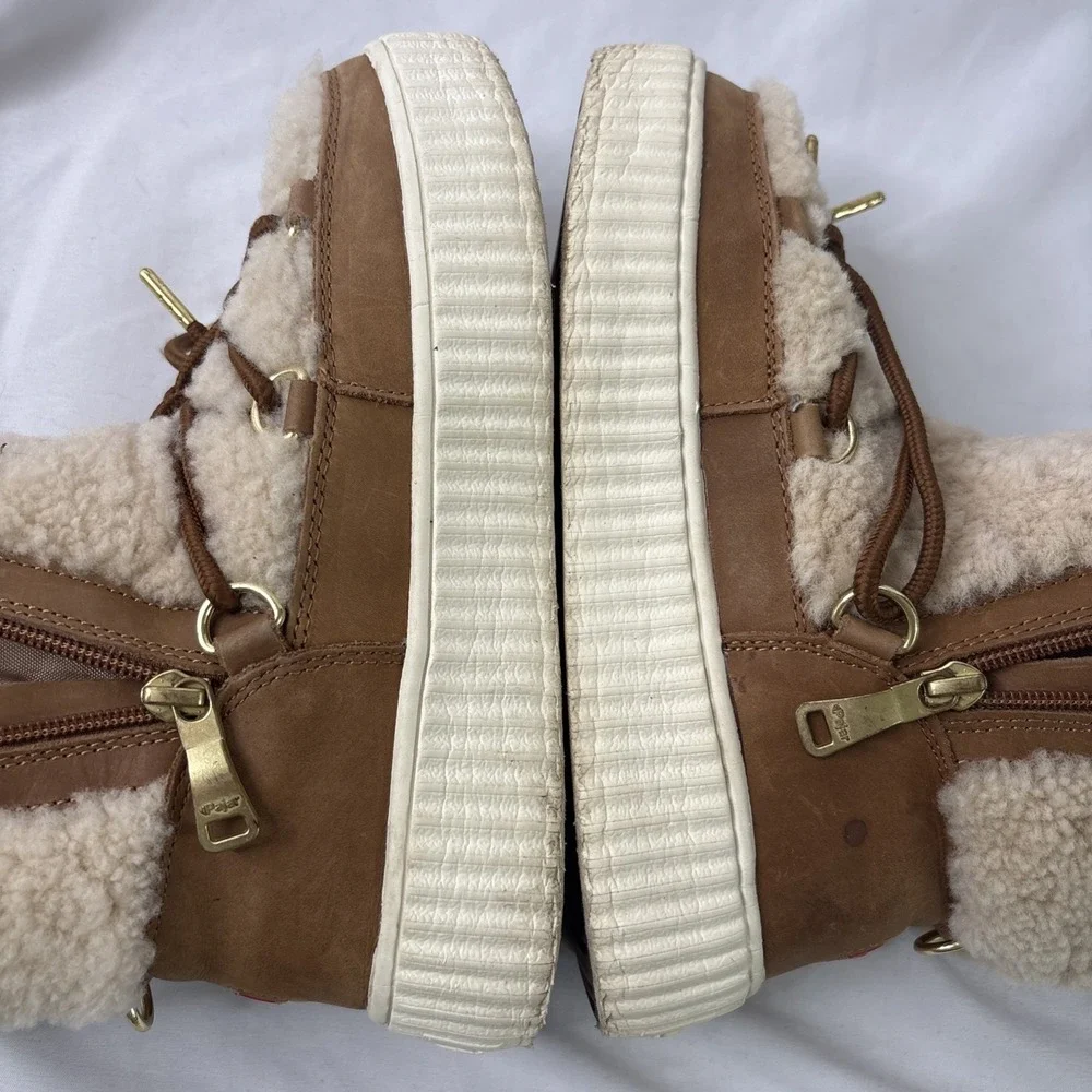Pajar Canada Ceria In Church Brown/Cream 5/5.5 Waterproof Shearling Snow‎ Boots